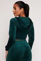 Womens Velour Zip Front Hoodie, L