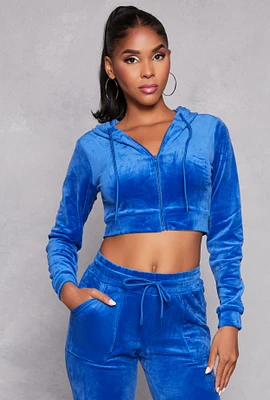 Womens Velour Zip Front Hoodie,