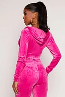 Womens Velour Zip Front Hoodie, Pink,