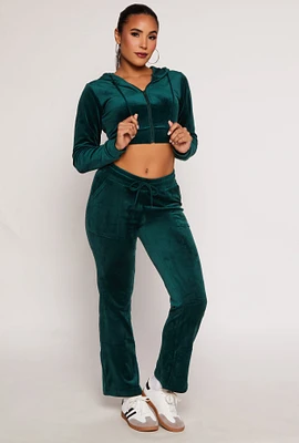 Womens Velour Drawstring Waist Sweatpants, Green, Size M