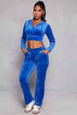 Womens Velour Drawstring Waist Sweatpants, Blue, Size M
