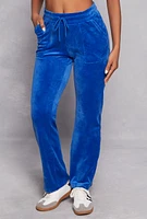 Womens Velour Drawstring Waist Sweatpants, Blue, Size M