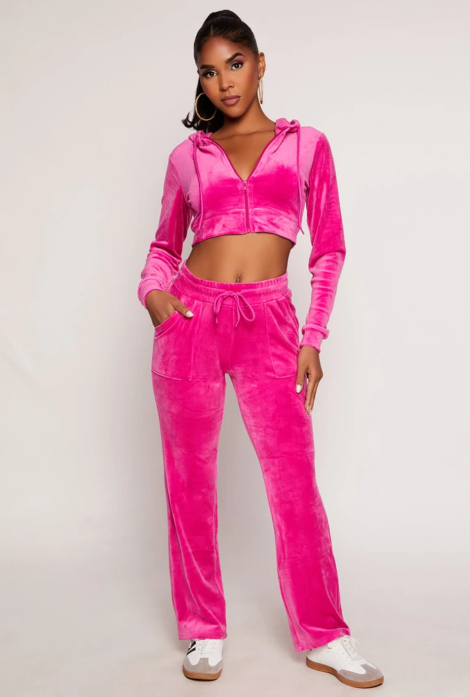 Womens Velour Drawstring Waist Sweatpants, Pink, Size L