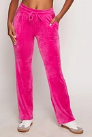 Womens Velour Drawstring Waist Sweatpants, Pink, Size L