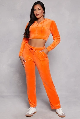 Womens Velour Drawstring Waist Sweatpants,