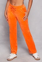 Womens Velour Drawstring Waist Sweatpants,