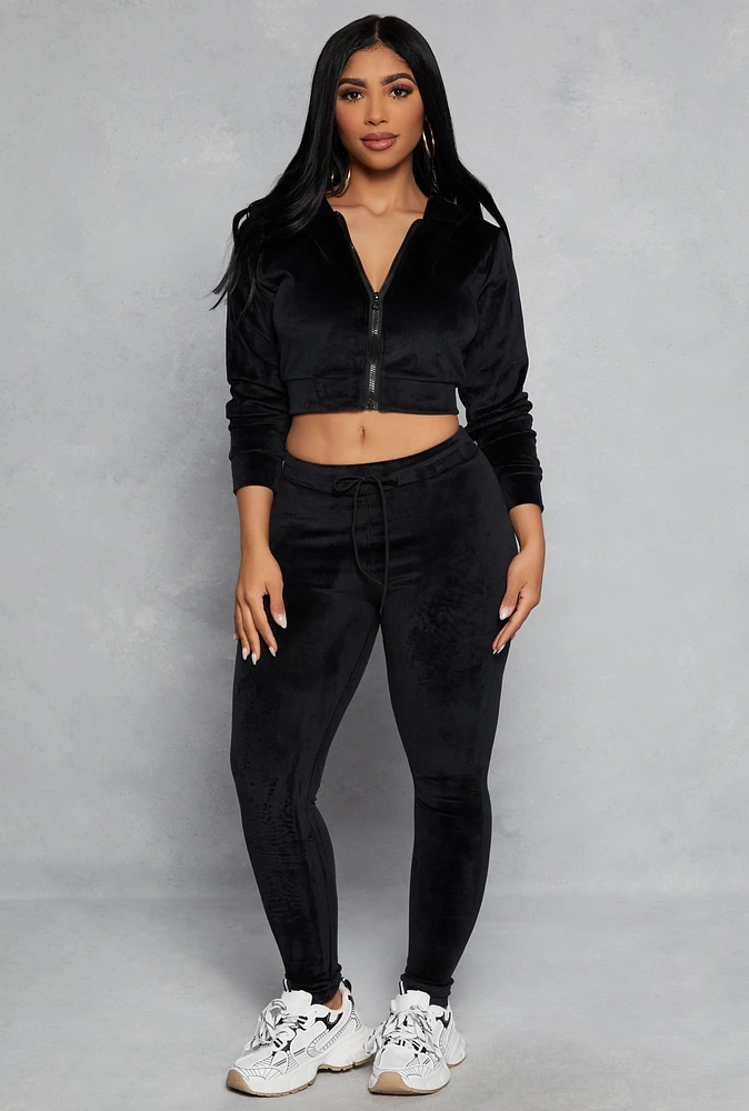 Womens High Waisted Velour Drawstring Pants, L