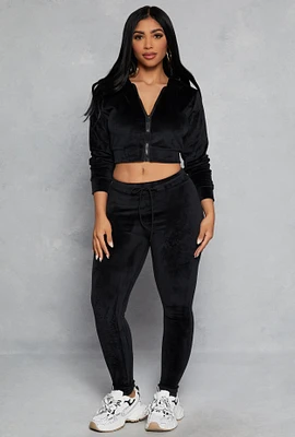 Womens High Waisted Velour Drawstring Pants, L