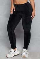 Womens High Waisted Velour Drawstring Pants, L