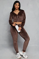 Womens High Waisted Velour Drawstring Pants, Brown,