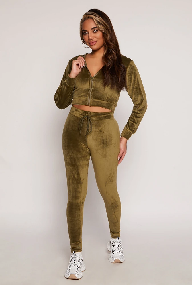 Womens High Waisted Velour Drawstring Pants, M