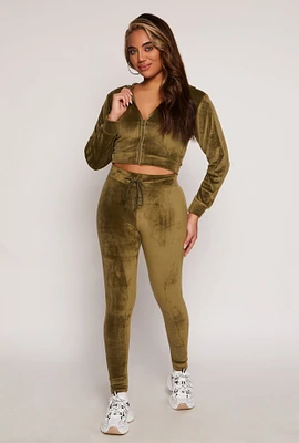 Womens High Waisted Velour Drawstring Pants, M