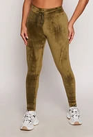 Womens High Waisted Velour Drawstring Pants, M