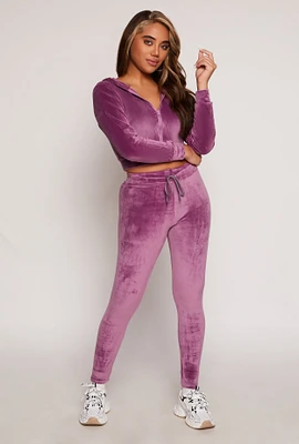 Womens High Waisted Velour Drawstring Pants, Purple, Size M