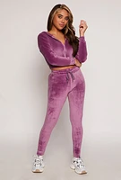 Womens High Waisted Velour Drawstring Pants, Purple, Size M
