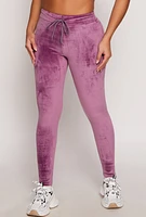 Womens High Waisted Velour Drawstring Pants, Purple, Size M