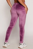 Womens High Waisted Velour Drawstring Pants, Purple, Size M