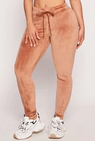 Womens High Waisted Velour Drawstring Pants, Brown, Size L