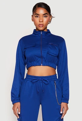 Womens Zip Front Cropped Sweatshirt, Blue, Size M