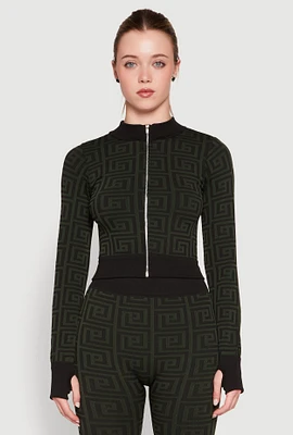 Womens Greek Key Mock Neck Track Jacket,