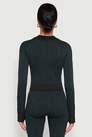 Womens Greek Key Mock Neck Track Jacket, Multi, Size S