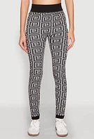 Womens Color Block Greek Key Print Leggings, Grey