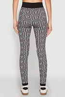 Womens Color Block Greek Key Print Leggings, Grey