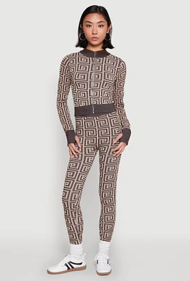 Womens Greek Key Color Block Print Leggings,