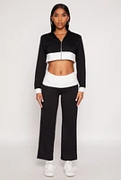 Womens Two Tone Trim Cropped Hooded Sweatshirt,