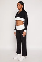 Womens Two Tone Trim Cropped Hooded Sweatshirt,