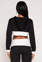 Womens Two Tone Trim Cropped Hooded Sweatshirt,