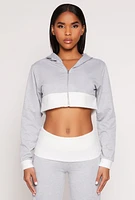 Womens Two Tone Trim Cropped Hooded Sweatshirt, Grey, Size L