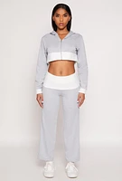 Womens Two Tone Trim Cropped Hooded Sweatshirt, Grey, Size L