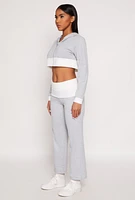 Womens Two Tone Trim Cropped Hooded Sweatshirt, Grey, Size L