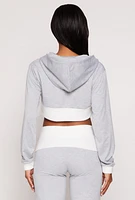 Womens Two Tone Trim Cropped Hooded Sweatshirt, Grey, Size L