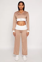 Womens Two Tone Trim Cropped Hooded Sweatshirt,