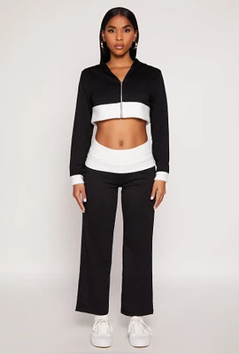 Womens Two Tone Waistband High Waist Sweatpants,