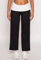 Womens Two Tone Waistband High Waist Sweatpants,