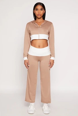 Womens Two Tone Waistband High Waist Sweatpants, Khaki, Size M