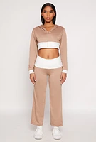 Womens Two Tone Waistband High Waist Sweatpants, Khaki, Size M