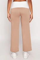 Womens Two Tone Waistband High Waist Sweatpants, Khaki, Size M