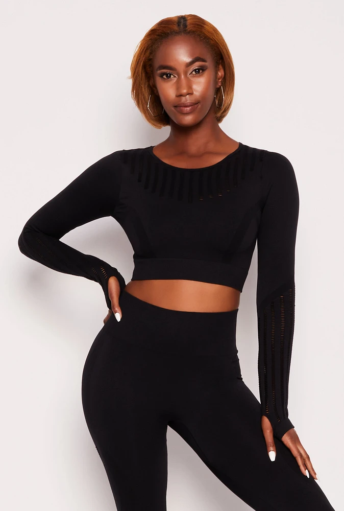 Womens Seamless Laser Cut Active Top, Black, Size L-XL