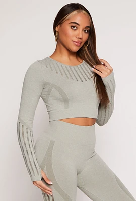 Womens Seamless Laser Cut Active Top, Grey, Size L-XL