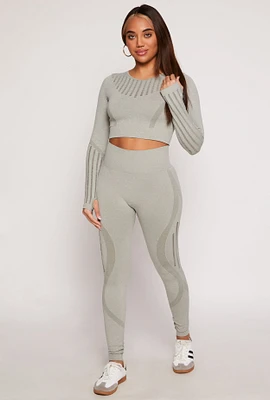 Womens Seamless Laser Cut Leggings, Grey, Size L-XL