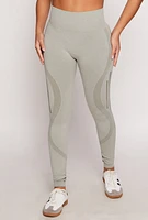 Womens Seamless Laser Cut Leggings, Grey, Size L-XL