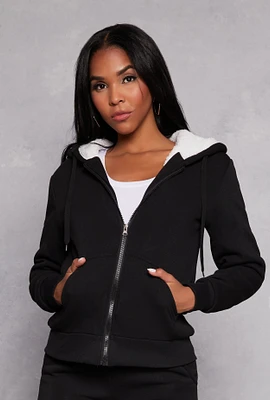 Womens Sherpa Lined Zip Front Hoodie,