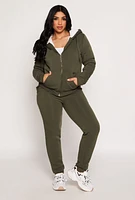 Womens Sherpa Lined Zip Front Hoodie, Green, Size M
