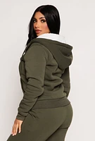 Womens Sherpa Lined Zip Front Hoodie, Green, Size S