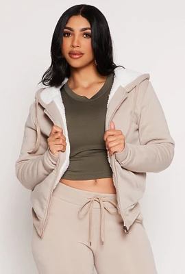 Womens Sherpa Lined Zip Front Hoodie,