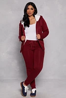 Womens Sherpa Lined Zip Front Hoodie, Burgundy,